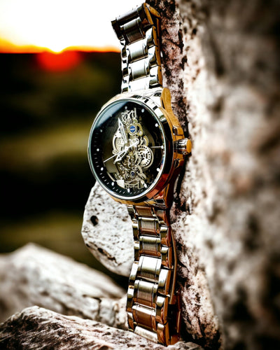 Ανδρικό κομψό ρολόι KIMSDUN Prestige με Διαφανή Μηχανισμό και Αθλητική Κομψότητα, δυνατότητα εξατομίκευσης με χάραξη