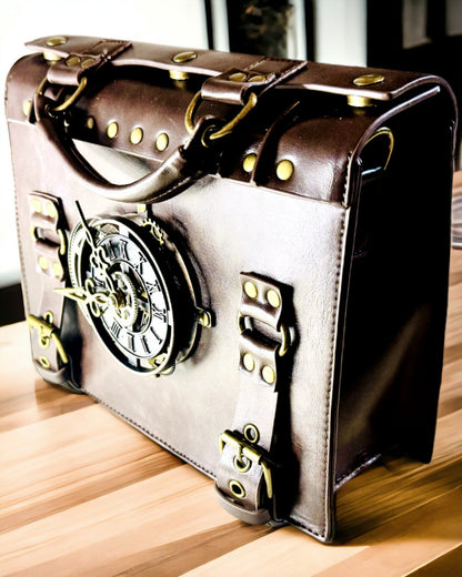 Τσάντα Crossbody με Μοτίβο Ρολογιού Vintage - Πολυχρηστική Τσάντα Satchel με Υφή Δέρματος PU