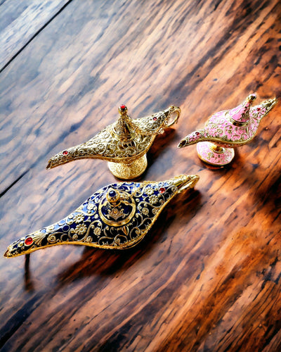 Μαγικό Λυχνάρι του Αλαντίν με Επιλογή Χαρακτικής - Σκούρο Μπλε Παραλλαγή, με Χρυσές Λεπτομέρειες