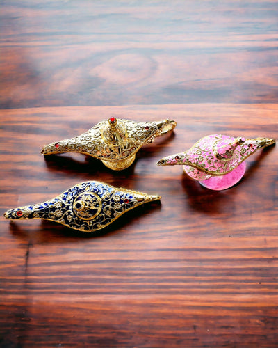 Μαγικό Λυχνάρι του Αλαντίν με Επιλογή Χαρακτικής - Σκούρο Μπλε Παραλλαγή, με Χρυσές Λεπτομέρειες