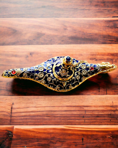 Μαγικό Λυχνάρι του Αλαντίν με Επιλογή Χαρακτικής - Σκούρο Μπλε Παραλλαγή, με Χρυσές Λεπτομέρειες