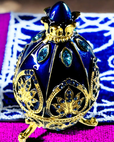 Αποκλειστικό Αυγό Faberge - σκούρο μπλε χρώμα – Διακοσμητικό Κουτί Κοσμημάτων από Σμάλτο