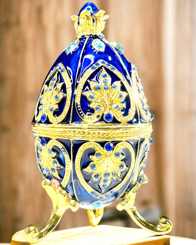 Αποκλειστικό Αυγό Faberge - σκούρο μπλε χρώμα – Διακοσμητικό Κουτί Κοσμημάτων από Σμάλτο