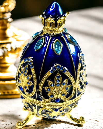 Αποκλειστικό Αυγό Faberge - σκούρο μπλε χρώμα – Διακοσμητικό Κουτί Κοσμημάτων από Σμάλτο