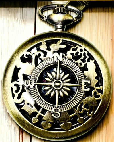 Αρχαία Μπρονζέ-Χρυσή Τσέπη Πυξίδα με Διάτρητο Σχέδιο – Ιδανική για Εξερευνητές και Λάτρεις του Ρετρό. Προσωποποίηση με Χάραξη