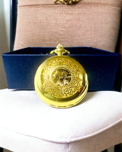 Ρετρό Σκαλιστό Ρολόι Τσέπης με Χειροκίνητο Μηχανισμό, χρώμα Χρυσό με Ρωμαϊκή Κλίμακα και Φωτεινό Καντράν, Στυλ Vintage