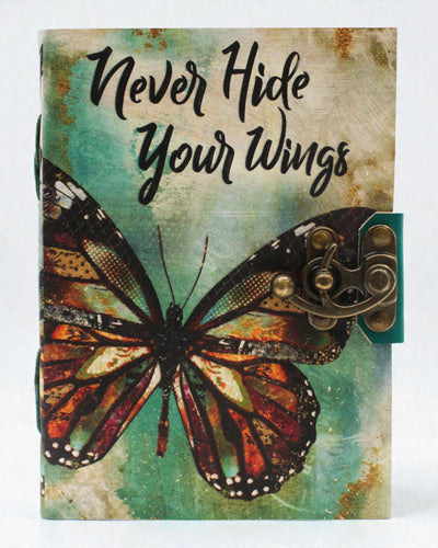 Skórzany Notatnik Motyl Inspiracji Never Hide Your Wings – 13 × 18 cm