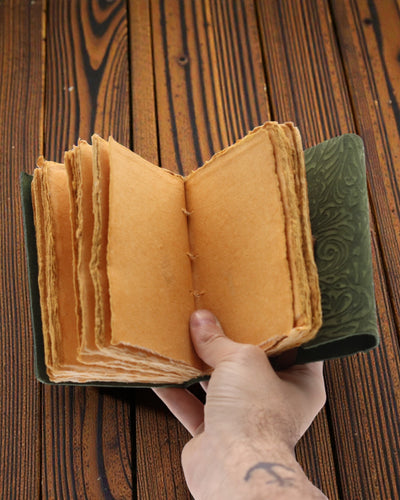 Πράσινος Λαβύρινθος παλαιικού ύφους – δερμάτινο σημειωματάριο με παλαιωμένες σελίδες 12,7 × 8,9 cm