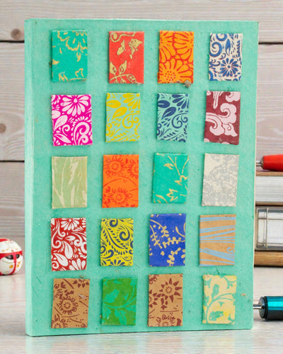 Καλλιτεχνικό Σημειωματάριο Lokta Μωσαϊκό – Μικρά Πλακίδια Γαλαζοπράσινο (45 φύλλα, 21 x 15 cm)