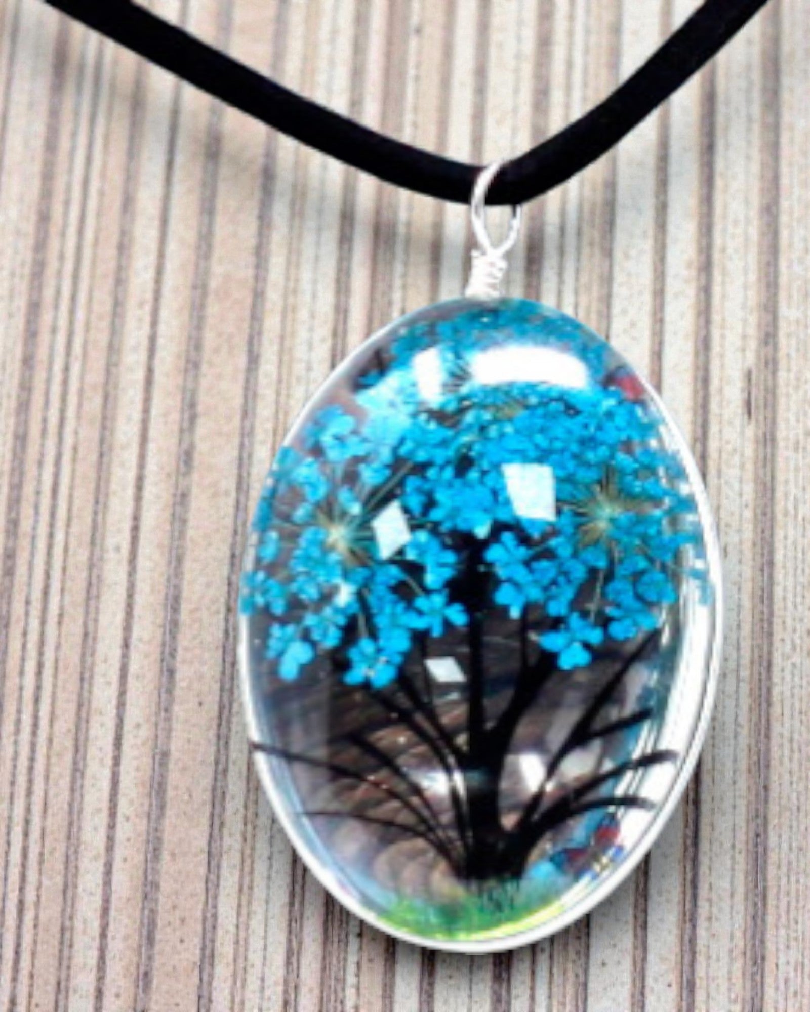 Θαλασσινή Αύρα – Μπλε-πράσινο σετ κοσμημάτων με αποξηραμένα λουλούδια Δέντρο της Ζωής