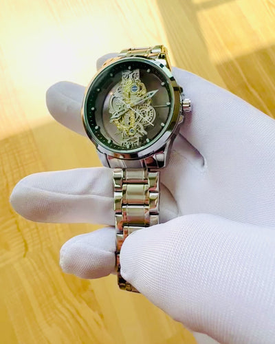 Ανδρικό κομψό ρολόι KIMSDUN Prestige με Διαφανή Μηχανισμό και Αθλητική Κομψότητα, δυνατότητα εξατομίκευσης με χάραξη