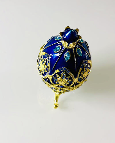 Αποκλειστικό Αυγό Faberge - σκούρο μπλε χρώμα – Διακοσμητικό Κουτί Κοσμημάτων από Σμάλτο