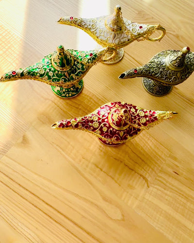 Μαγικό Λυχνάρι του Αλαντίν με Επιλογή Χαράγματος - Παραλλαγή Σκούρο Πράσινο, με Χρυσές Λεπτομέρειες