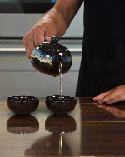 Czarna Glazura – Mały Zestaw do Herbaty z 2 Filiżankami